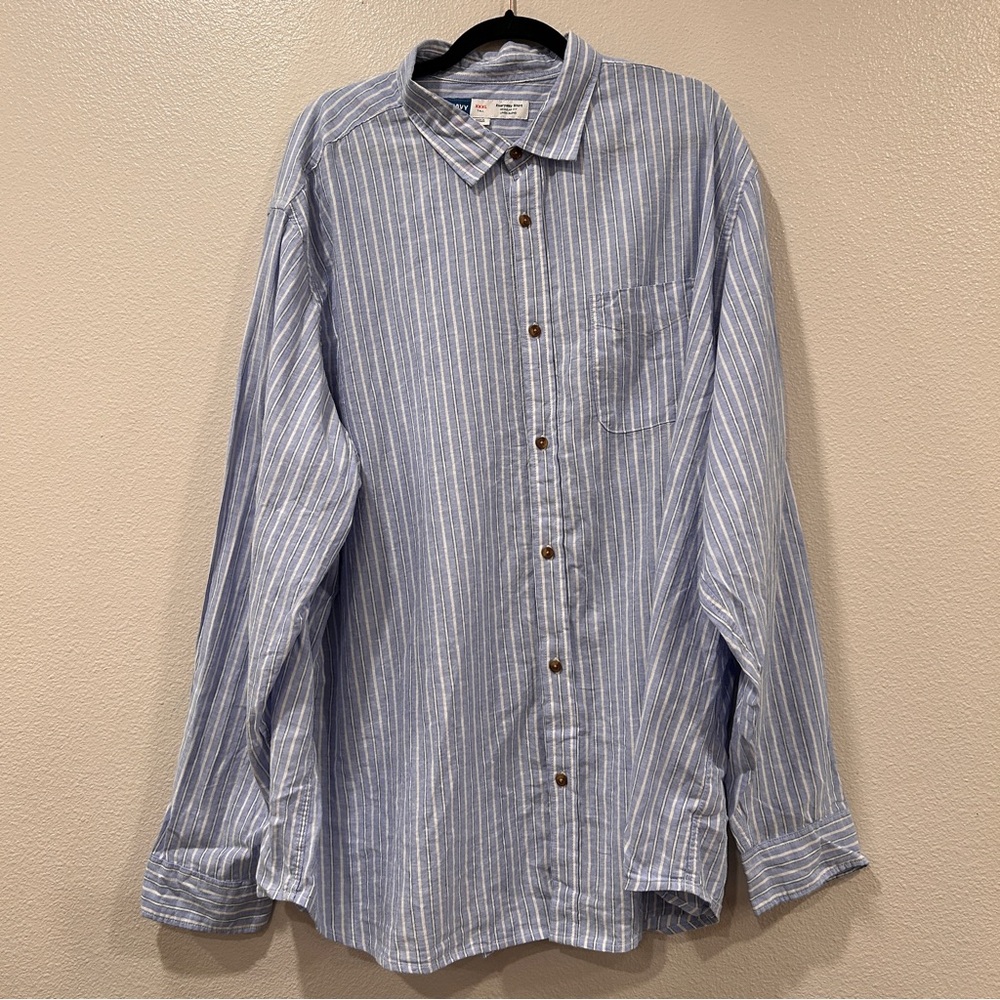 Old Navy Everyday Blue Stripe Linen Blend Button Front Shirt Mens XXXL Tall NEW
